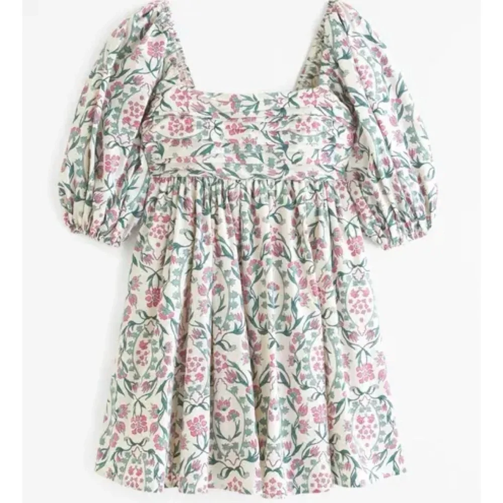 Abercrombie & Fitch Emerson Poplin Puff Sleeve Square Neck Floral Mini Dress - Picture 1 of 6